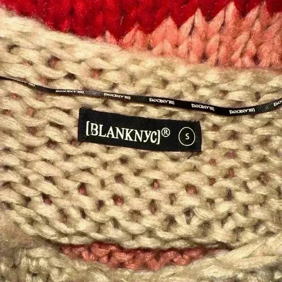 BlankNYC Wool Mix Crochet Multicolor Colorblock & Striped Chunky Sweater /Size S - Picture 12 of 15